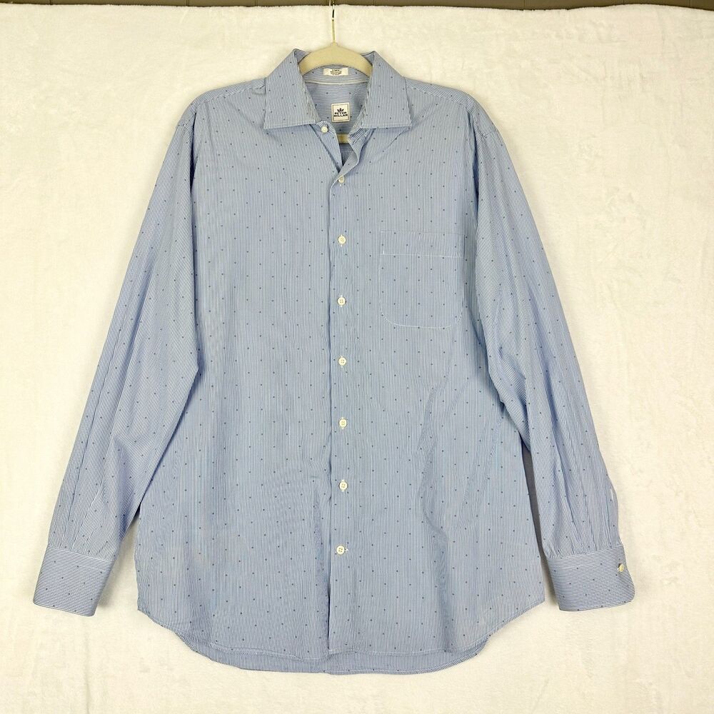 Peter Millar Pinstripe Cotton Long Sleeve Button Up Size Large Micro Diamond